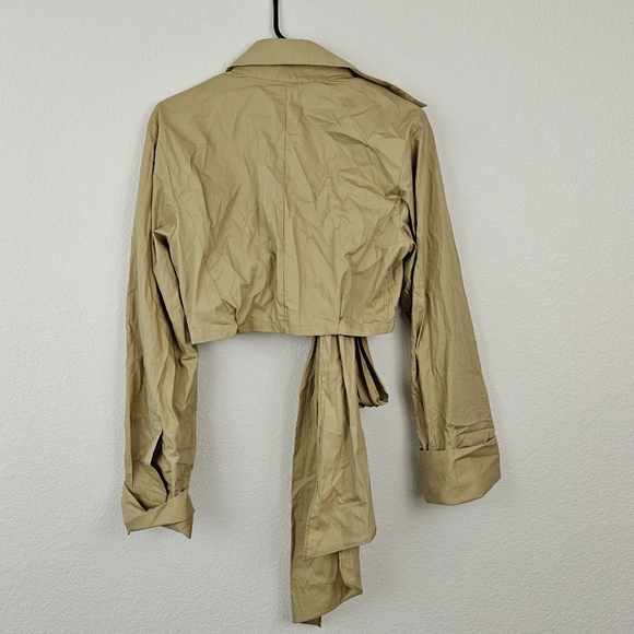 Ronny Kobo Palmer Cotton Poplin Long Sleeve Bare Midriff Tie-Back Tan Top Medium - Picture 10 of 15